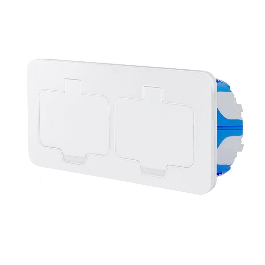 Dubbele inbouw-vloercontactdoos voor buiten, IP55, wit, rechthoekig