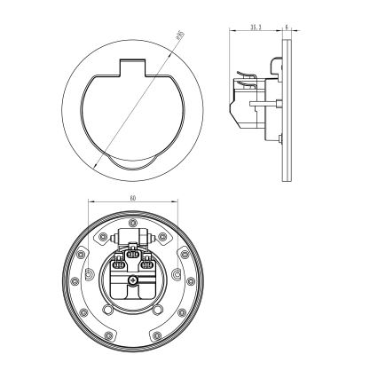 Buiten inbouw vloer socket IP55 rond