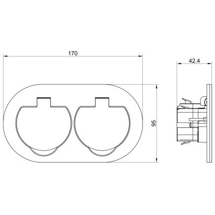 Buiten inbouw vloer double socket IP55 rond