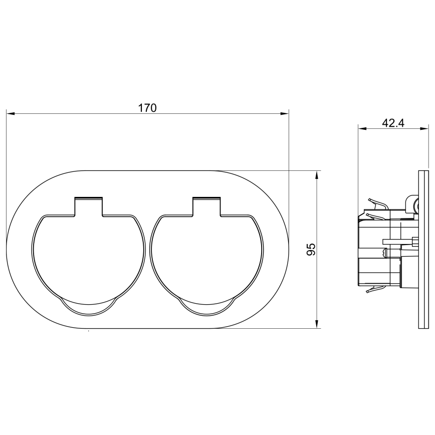 Buiten inbouw vloer double socket IP55 rond