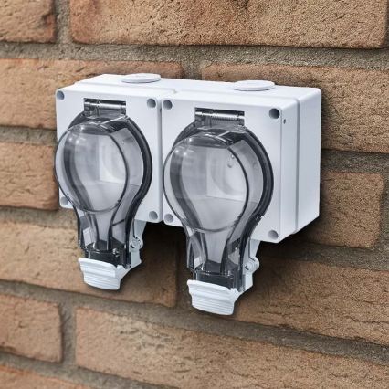 Dubbele wandcontactdoos voor vochtige omgevingen 230V/16A IP66