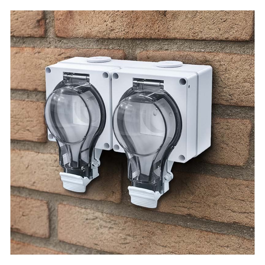 Dubbele wandcontactdoos voor vochtige omgevingen 230V/16A IP66
