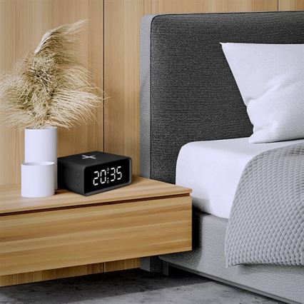 Digitale klok met Qi draadloze oplader 230V/CR2032 zwart