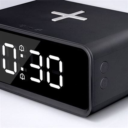 Digitale klok met Qi draadloze oplader 230V/CR2032 zwart