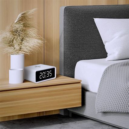 Digitale klok met Qi-draadloze oplader, 230V/CR2032, wit