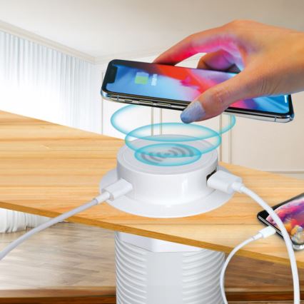 Ingebouwde draadloze oplader + USB A+C wit
