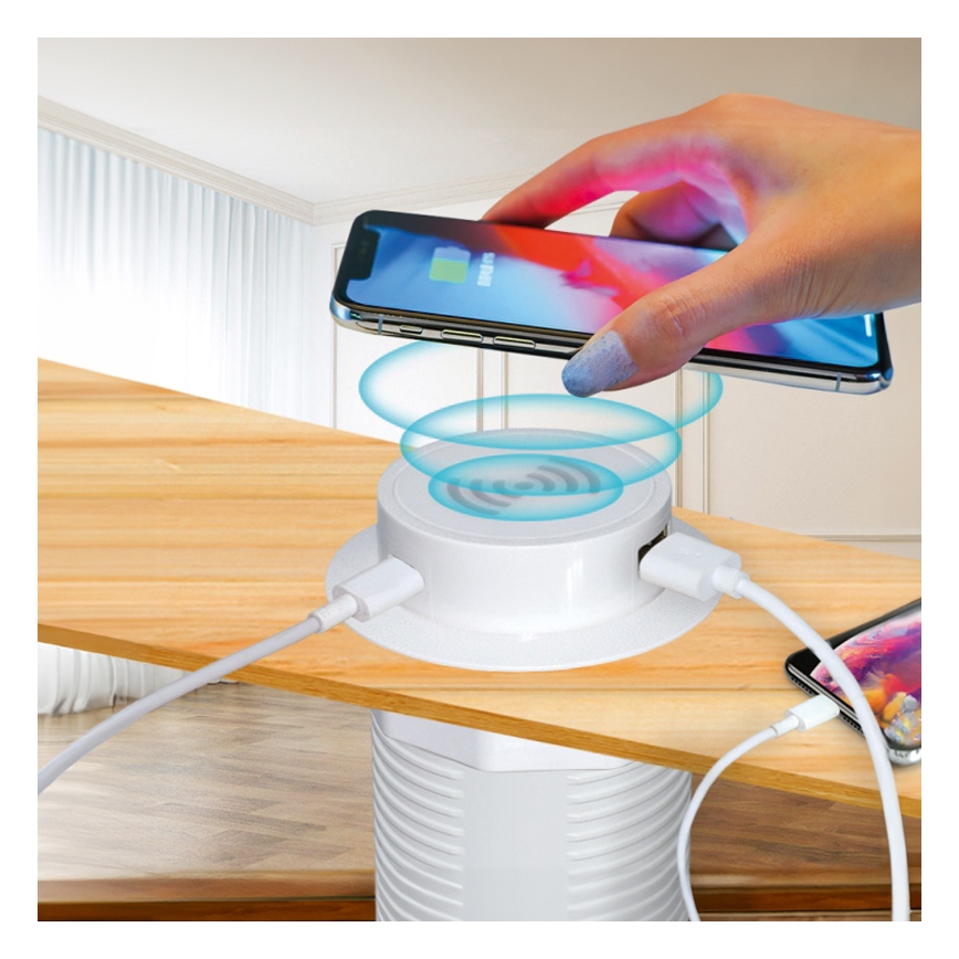 Ingebouwde draadloze oplader + USB A+C wit