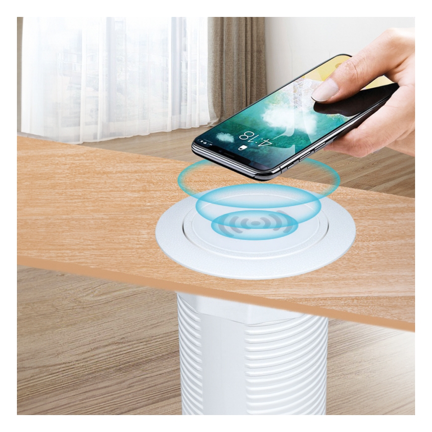 Ingebouwde draadloze oplader + USB A+C wit