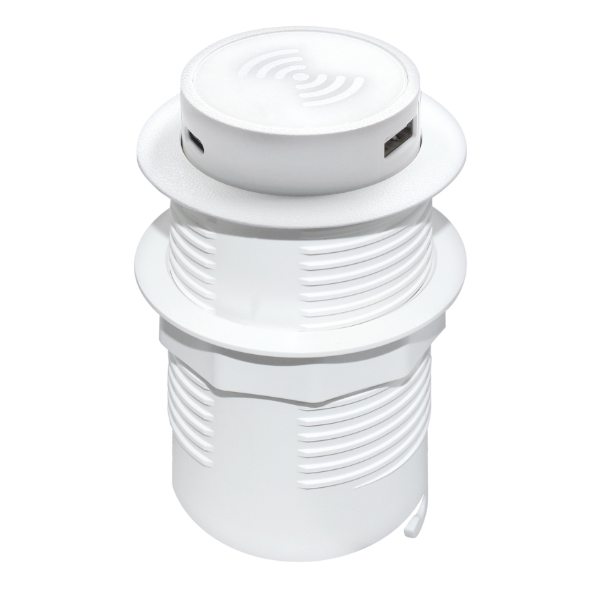 Ingebouwde draadloze oplader + USB A+C wit