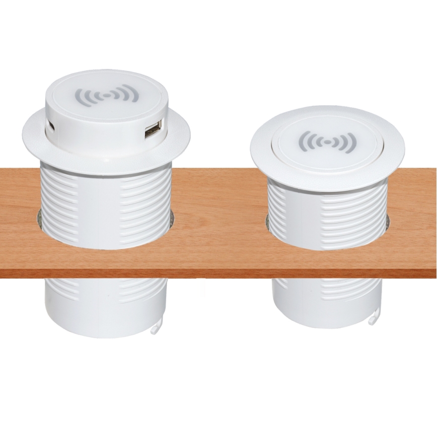 Ingebouwde draadloze oplader + USB A+C wit