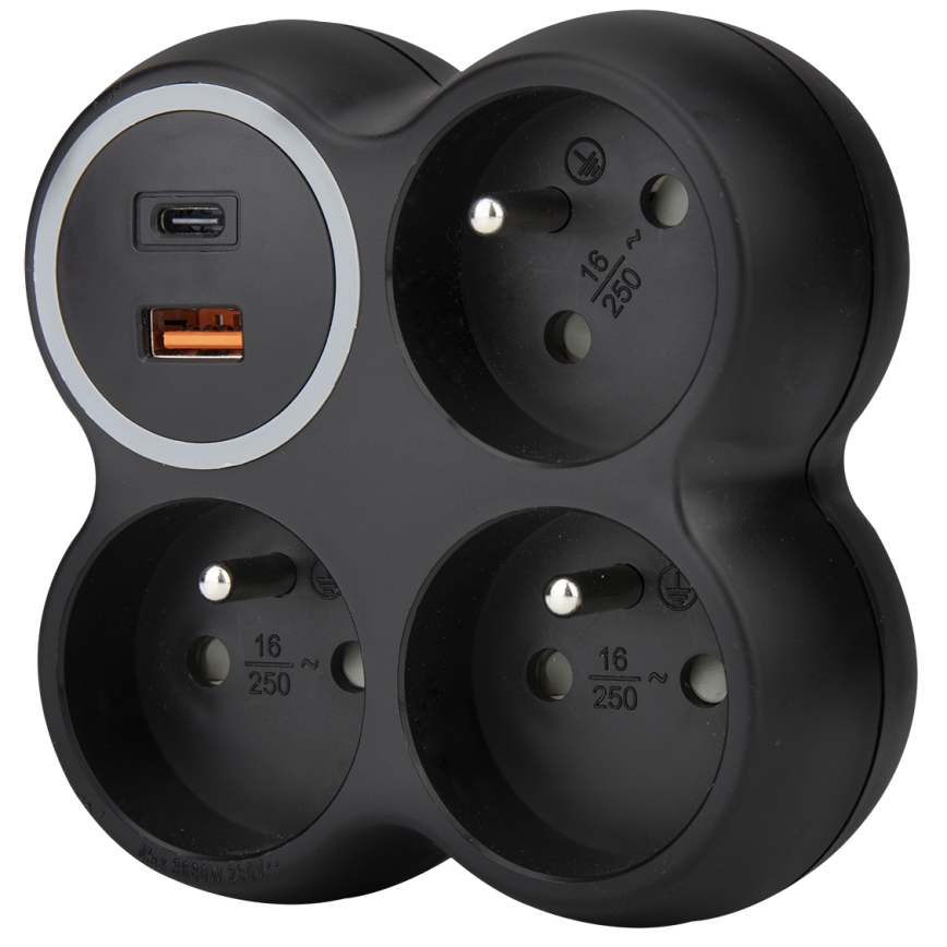 Stekkerdoos 3x 15A met USB-A en USB-C, zwart