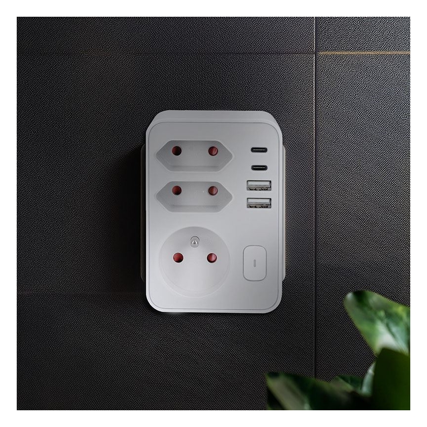 Stekkerdoos 1x16A+2x 2,5A met 2xUSB A+C lader, wit