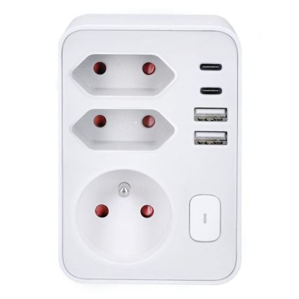 Stekkerdoos 1x16A+2x 2,5A met 2xUSB A+C lader, wit