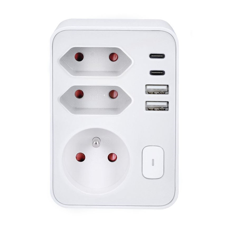 Stekkerdoos 1x16A+2x 2,5A met 2xUSB A+C lader, wit