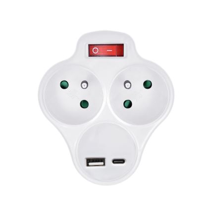 Verdeelstekker met USB A+C charger en schakelaar 2x10A wit