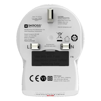 Reisstekker voor UK 230V + 2x USB poort