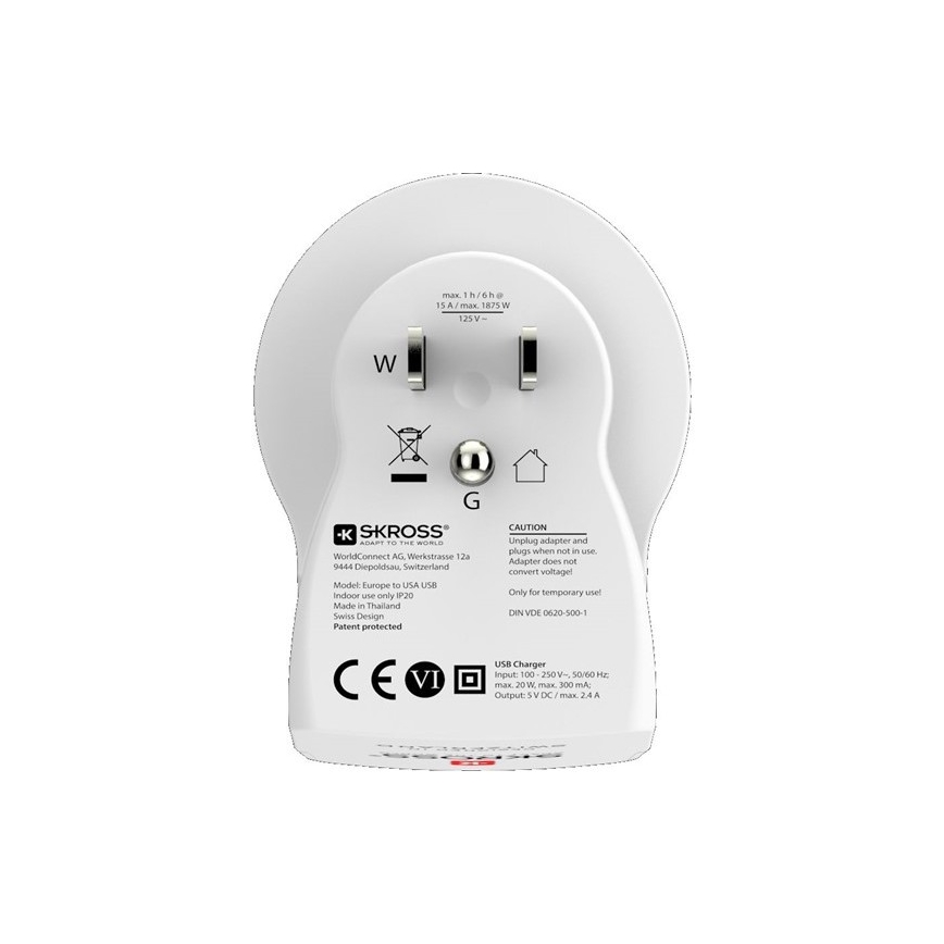 Reisstekker voor USA 230V + 2x USB poort