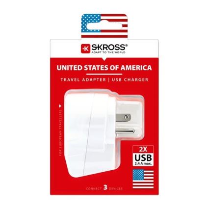 Reisstekker voor USA 230V + 2x USB poort