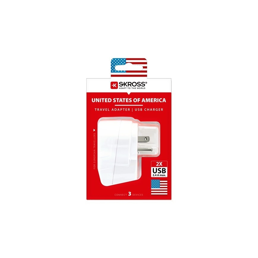 Reisstekker voor USA 230V + 2x USB poort