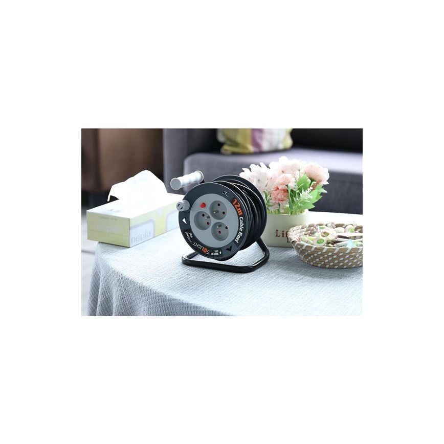 Verlengsnoer op haspel, 3-voudig, 12 m