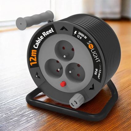 Verlengsnoer op haspel, 3-voudig, 12 m