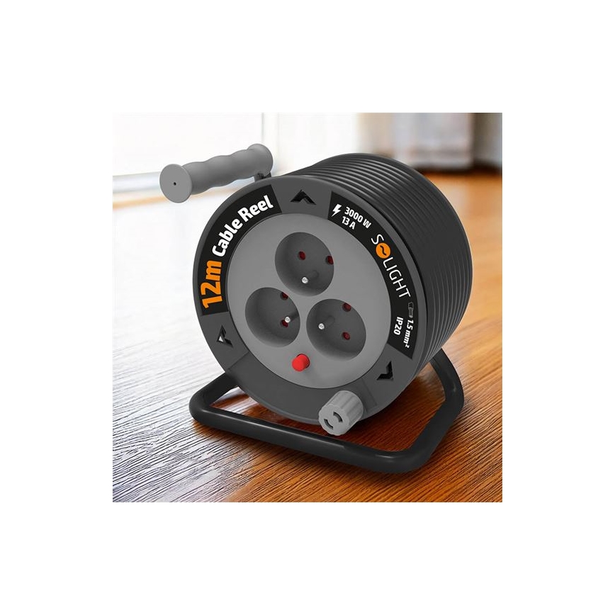 Verlengsnoer op haspel, 3-voudig, 12 m