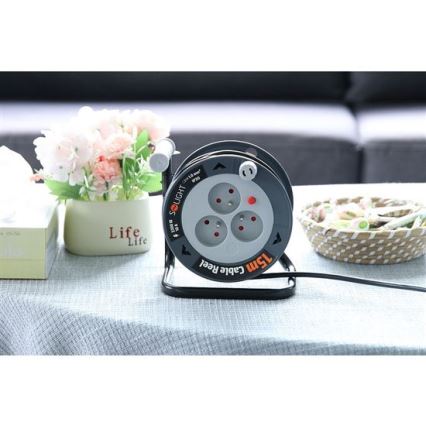 Kabelhaspel met 3 stopcontacten, 12 m