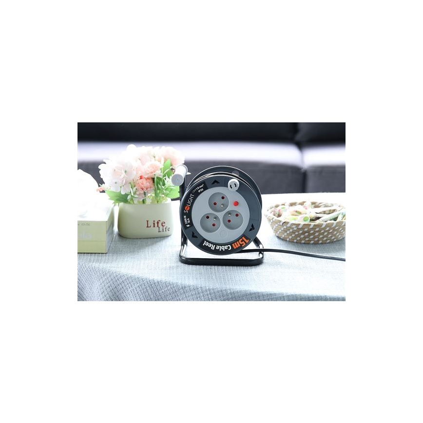 Kabelhaspel met 3 stopcontacten, 12 m