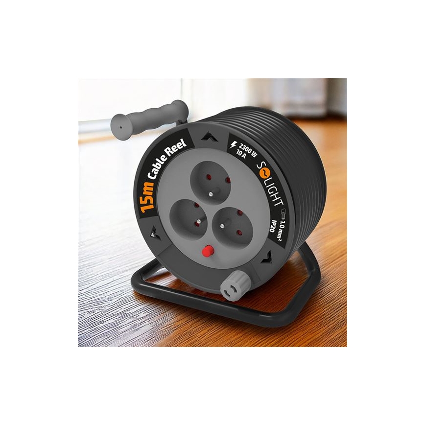 Kabelhaspel met 3 stopcontacten, 12 m