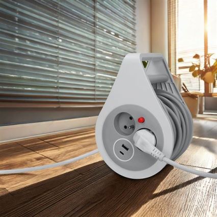 Haspelverlengsnoer met 2 stopcontacten + USB A+C 10 m
