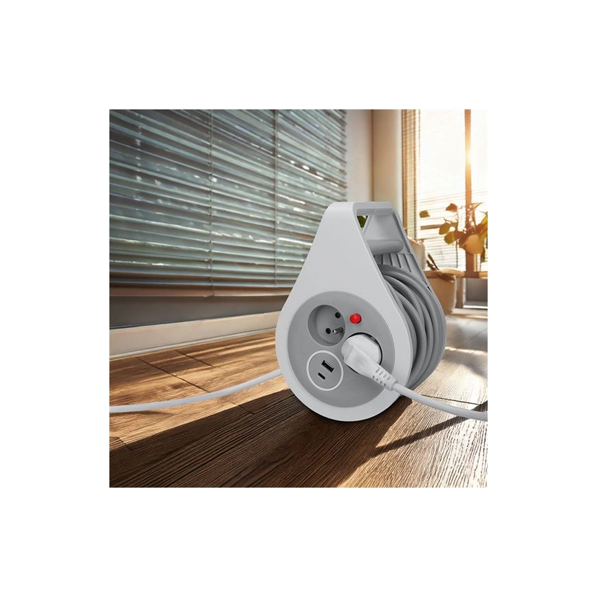 Haspelverlengsnoer met 2 stopcontacten + USB A+C 10 m