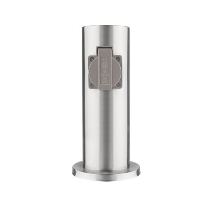 Buitenstopcontactpaal 2-voudig 230V IP44 mat chroom rond