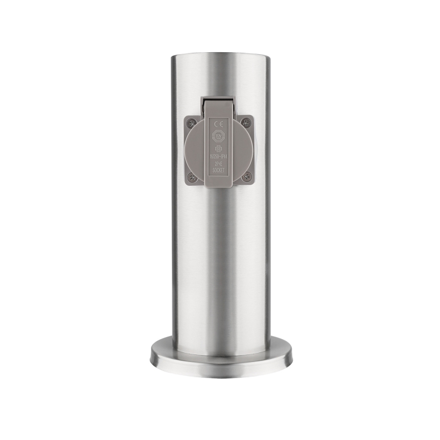 Buitenstopcontactpaal 2-voudig 230V IP44 mat chroom rond