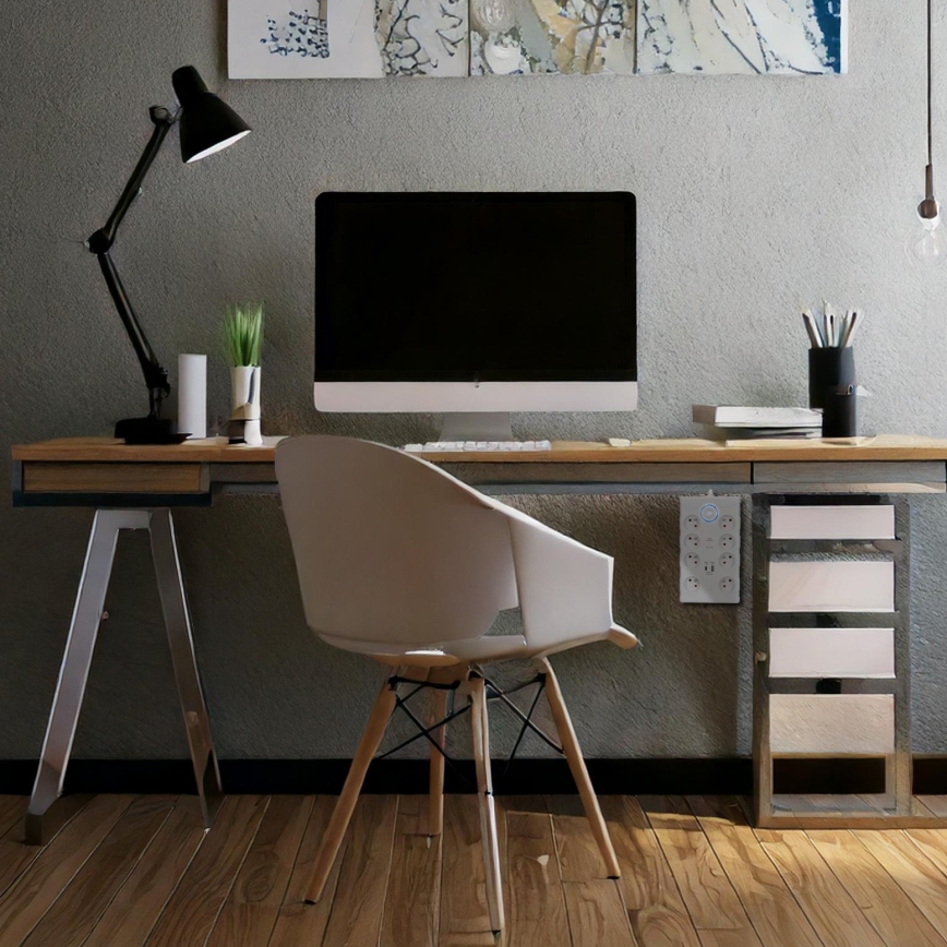 Verlengsnoer met schakelaar en overspanningsbeveiliging 8Z Type E + 1x USB-A + 1x USB-C 2 m wit