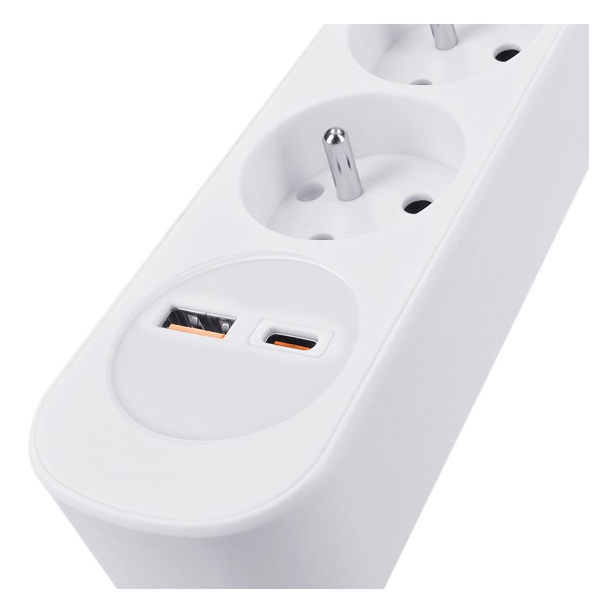Verlengsnoer met schakelaar, 3 stopcontacten en USB-A/USB-C-oplaadpoorten, 2 m
