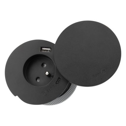 Inbouwstopcontact met 10W draadloze oplaadfunctie, 1x stopcontact + USB A+C, zwart