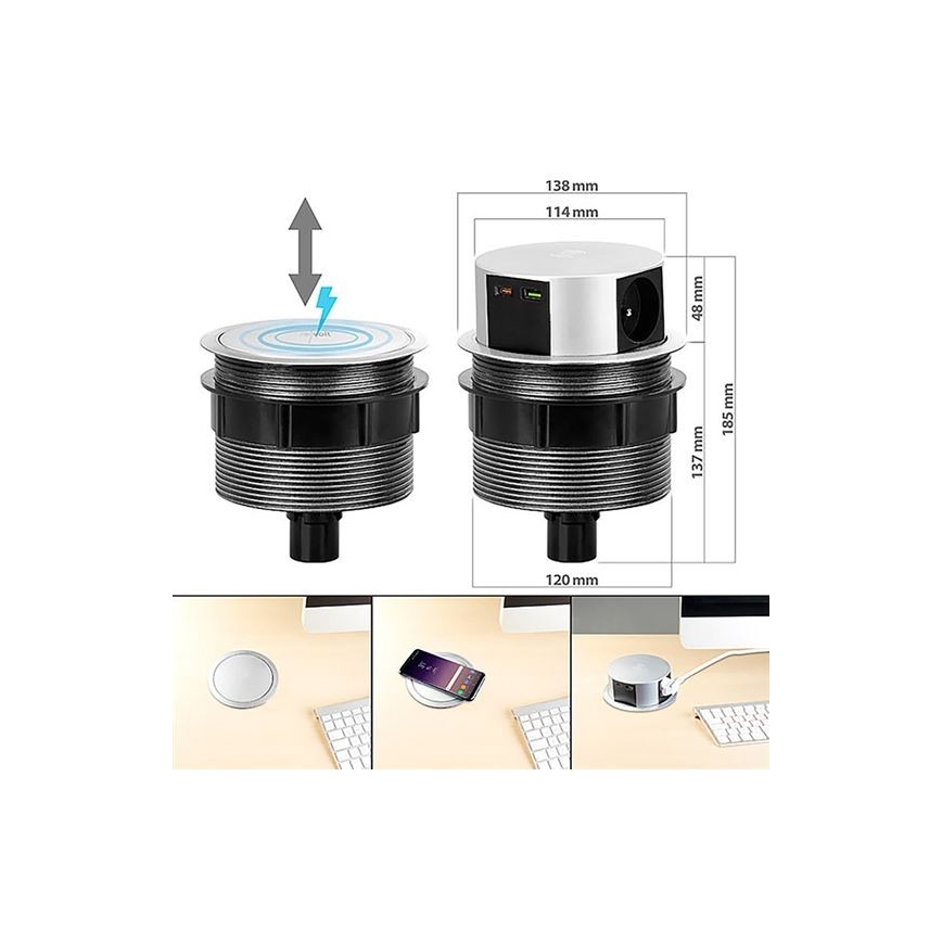 Stopcontact Pop-up Tafel 2x230V + 2xUSB
