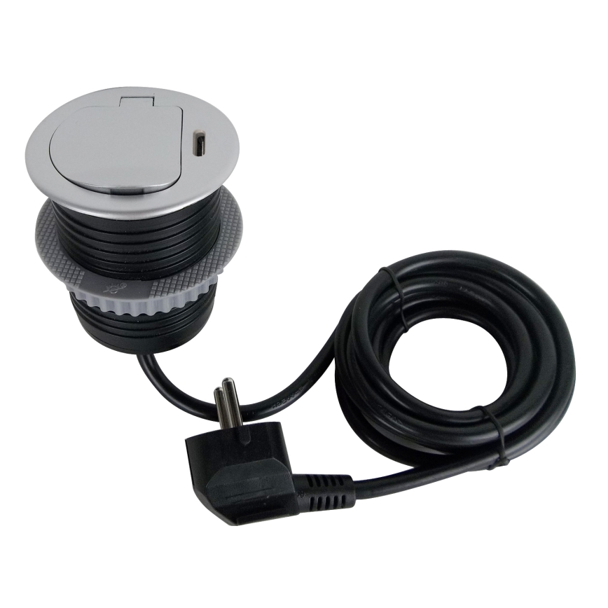 Stekkerdoos voor tafelblad 1x230V + USB-C Power Delivery zilver/zwart