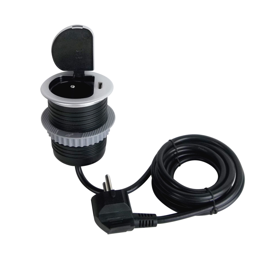 Stekkerdoos voor tafelblad 1x230V + USB-C Power Delivery zilver/zwart
