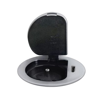 Stekkerdoos voor tafelblad 1x230V + USB-C Power Delivery zilver/zwart
