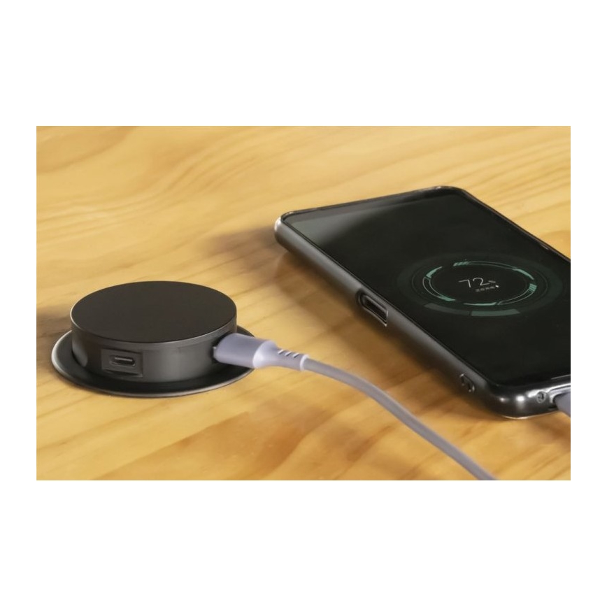 Stopcontactzuil voor tafelblad 3x230V + 2xUSB zwart