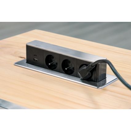 Stekkerdoos voor tafelblad 3x230V + USB-A + USB-C
