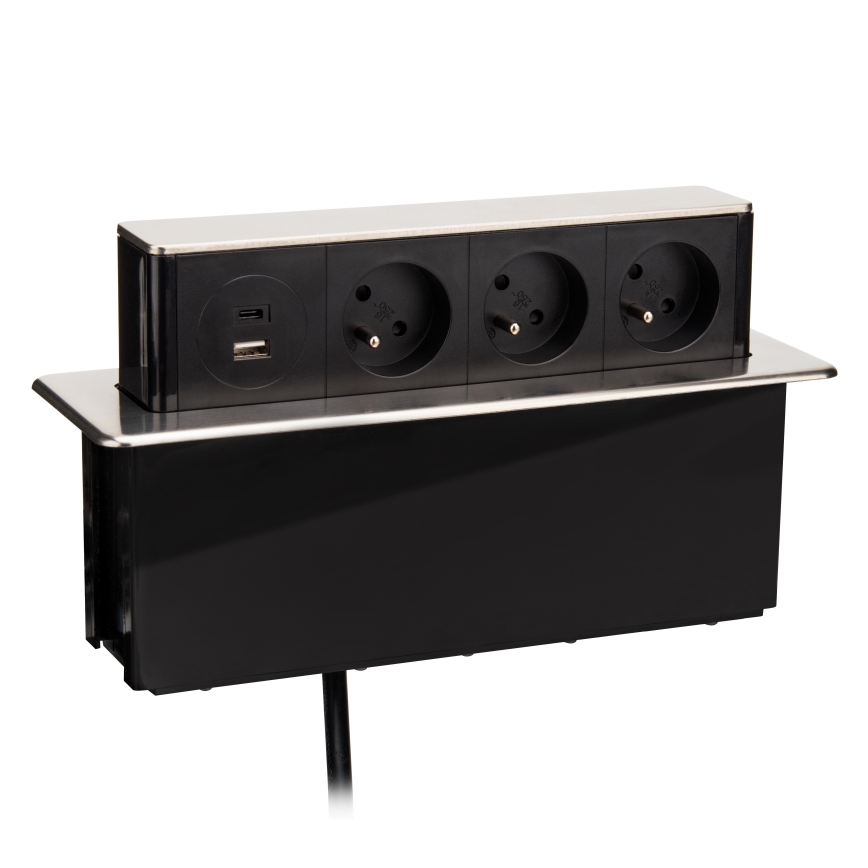 Stekkerdoos voor tafelblad 3x230V + USB-A + USB-C