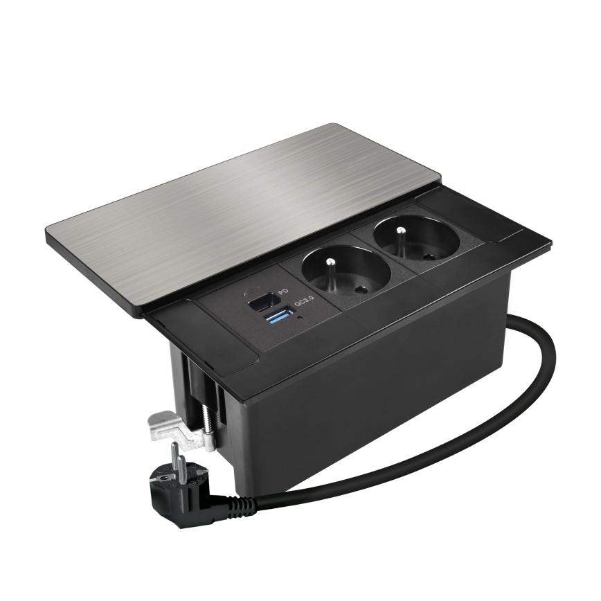 Inbouwstopcontact met 20W draadloos opladen, 2 stopcontacten + USB-A + USB-C