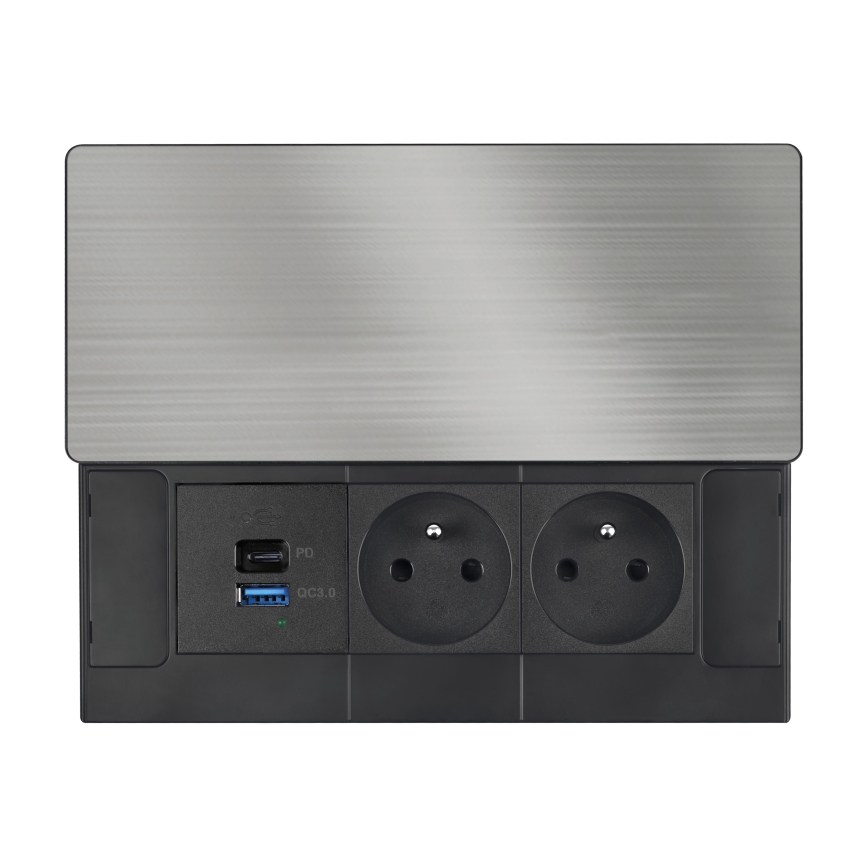 Inbouwstopcontact met 20W draadloos opladen, 2 stopcontacten + USB-A + USB-C