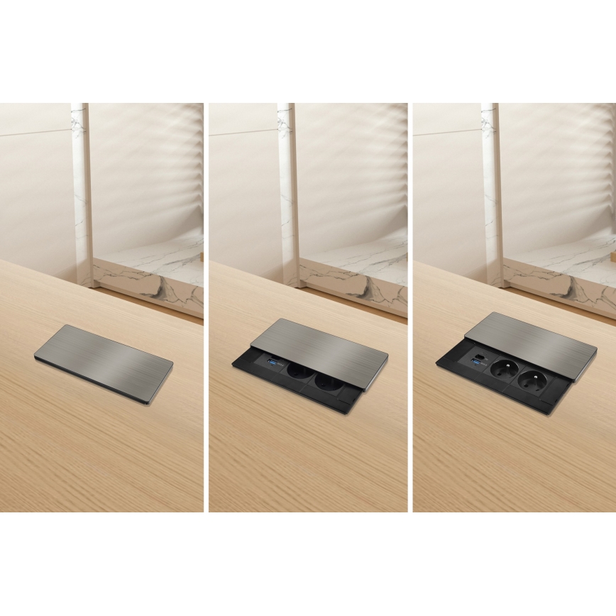 Inbouwstopcontact met draadloos opladen 65W — 2x stopcontact + USB-A + USB-C