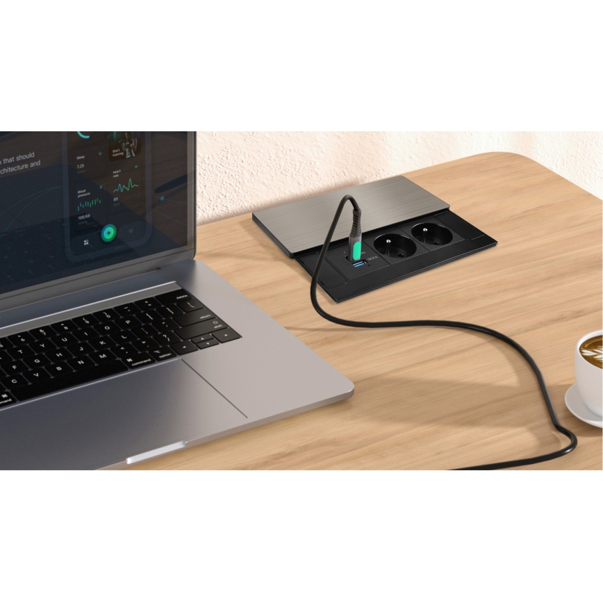 Inbouwstopcontact met draadloos opladen 65W — 2x stopcontact + USB-A + USB-C