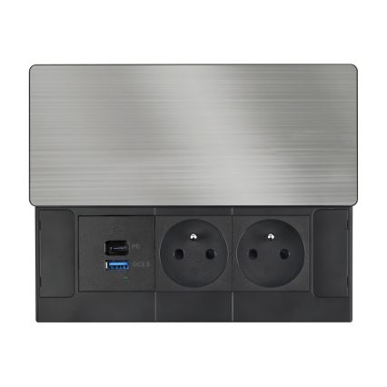 Inbouwstopcontact met draadloos opladen 65W — 2x stopcontact + USB-A + USB-C