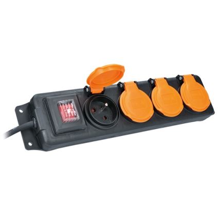 Verlengsnoer met schakelaar 4-voudig 5m IP44