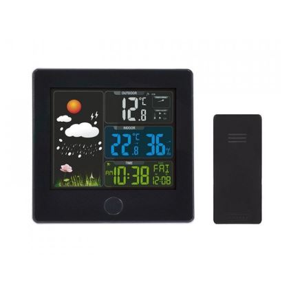 Weerstation met LCD scherm 230V zwart